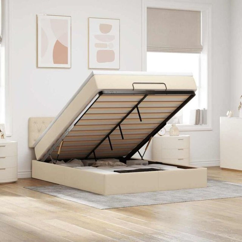 Modernes Polsterbett mit Matratze und LED-Beleuchtung von vidaxl in Beige, B/T/H: 140 x 200 x 88 cm - Bild 1