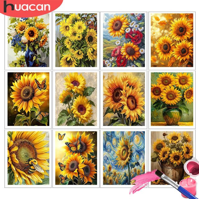 HUACAN Malen nach Zahlen Sonnenblumen, Malset, Leinwand - Bild 1