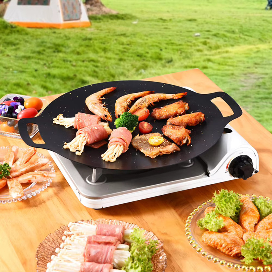Aihogard Camping-Grilltablett mit Doppelgriff, antihaftbeschichtete Mehrzweck-Grillsteakpfanne aus Keramik in Schwarz, Durchmesser: 28,0 cm - Bild 5