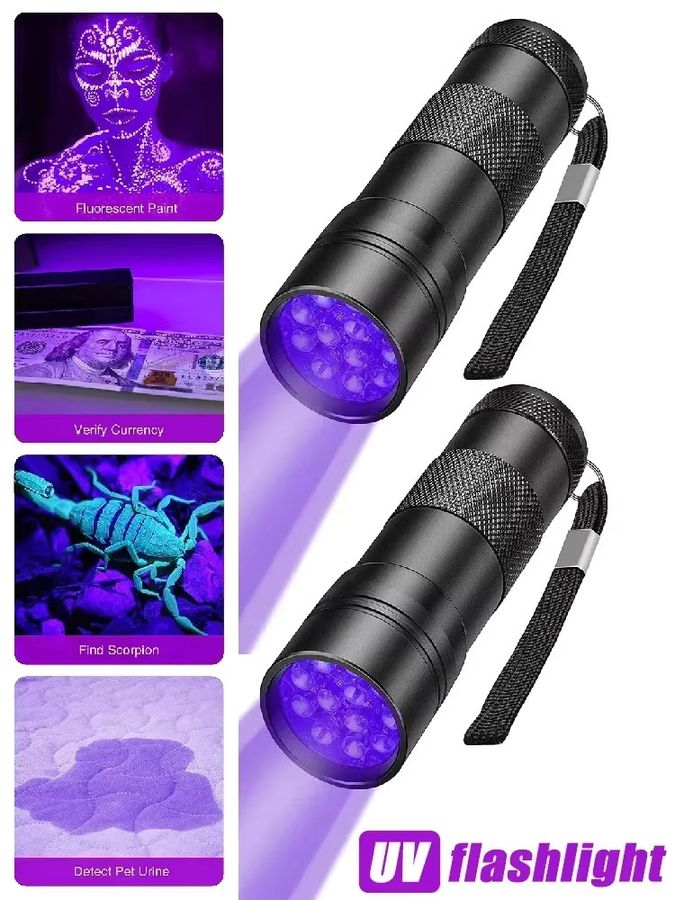 Heinast Tragbare UV-Handheld-Taschenlampe mit Schwarzlicht 395 nm, Wasserdichter Mini-UV-Detektor für Haustiere und Urinflecken, Betrieb mit 3 AAA-Batterien, Schwarz - Bild 7