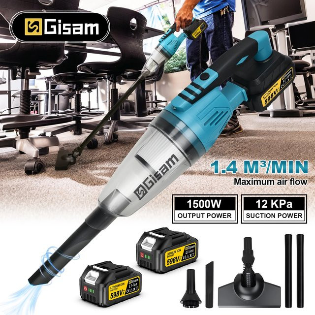 Gisam Elektrischer Handstaubsauger Kabellos in Blau, Tragbares Elektrowerkzeug für Haus und Auto, Kompatibel mit Makita 18V Akku - Bild 1
