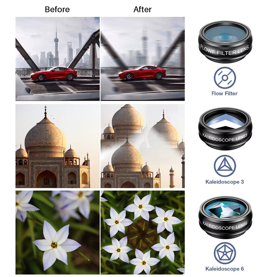 APEXEL 10-in-1 Smartphone Kameraobjektiv-Set mit Fisheye, Weitwinkel, Makro, Teleskop und CPL-Filter in Schwarz - Bild 4