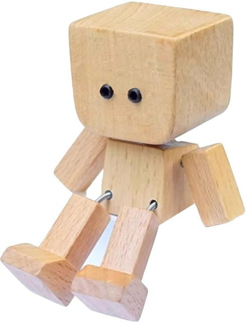 Handgefertigte Wackelnde Holzmann Figur in Braun mit 12 magnetischen Gesichtsausdrücken als Dekoration für das Armaturenbrett im Auto - Bild 1