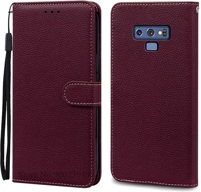 Leder Klapphülle Brieftasche für Samsung Galaxy Note 9 in Weinrot - Bild 1
