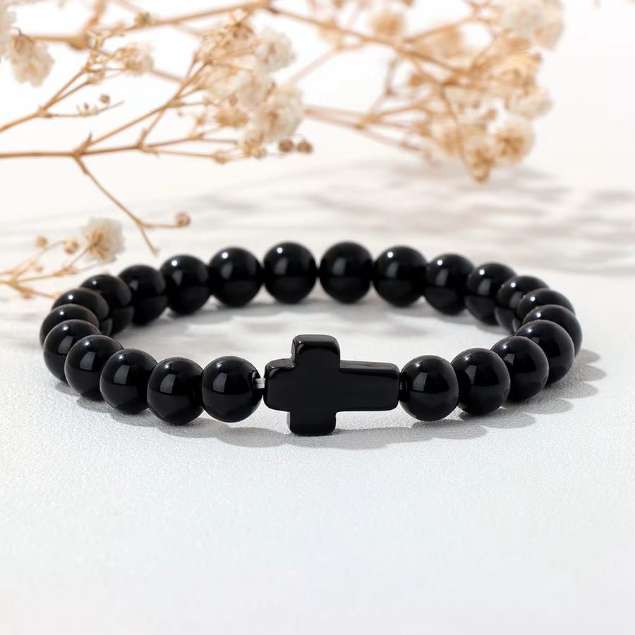 Armband, Perle, Rose Quarz, Tigerauge, Onyx, Unisex - Bild 2