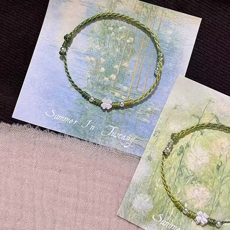 Velishy Armband, grünes vierblättriges Kleeblatt, geflochtenes Seil - Bild 2