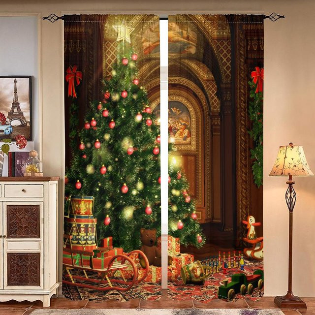 2er-Set Weihnachts Vorhänge Schwarz mit Grafikdesign, halbtransparent, B: 150 cm, H: 166 cm - Bild 1