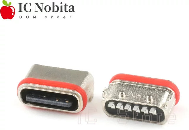 10er Set USB-C 3.1 6-Pin Buchsen SMT Wasserdichte Schnittstelle IPX7 in Silber - Bild 1
