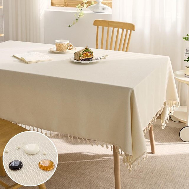 Wasserfeste und schmutzabweisende Tischdecke aus Baumwollleinen von WoW Home in Beige für rechteckige Couchtische oder Nachttische, B/T: 60 x 40 cm - Bild 1