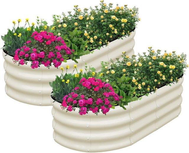 Ovales Gartenbeet aus verzinktem Stahl in Mehrfarbig und Beige, Metall-Pflanzkasten für den Gemüseanbau - Bild 1
