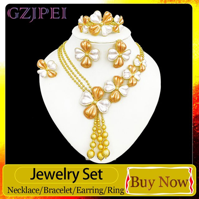 GZJPEI Schmuckset Damen, Goldfarben, Perle, Hochzeit - Bild 1