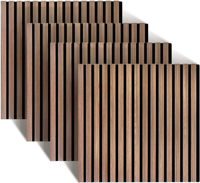 Relaxdays Akustikpaneele 4er Set in Eiche, schallabsorbierendes Lamellen-Design aus MDF und PET, Farbe: Braun, B/T/H: 60 x 60 x 1,8 cm - Bild 1