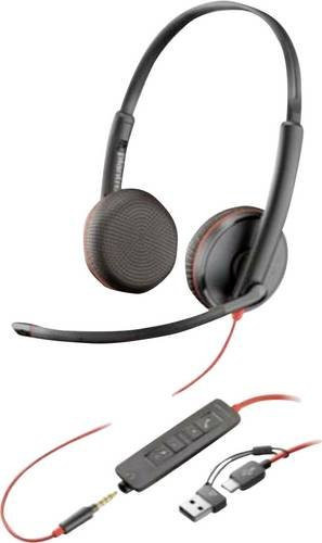 HP Poly Blackwire C3225 On-Ear Headset kabelgebunden Stereo Schwarz mit USB-C und 3,5 mm Klinke, Lautstärkeregelung und Mikrofon-Stummschaltung - Bild 1