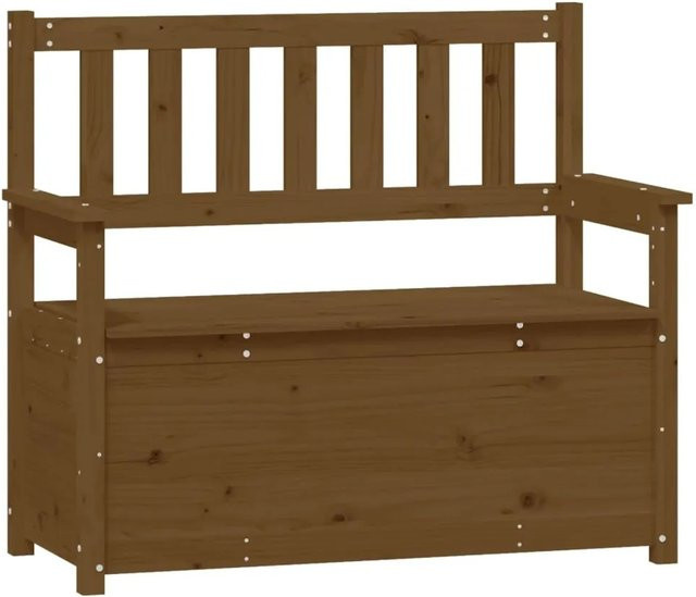 vidaXL Sitzbank aus Kiefer Massivholz mit Schuhregal und Armlehnen, Honigbraun, B/T/H: 112,5 x 51,5 x 96,5 cm - Bild 1