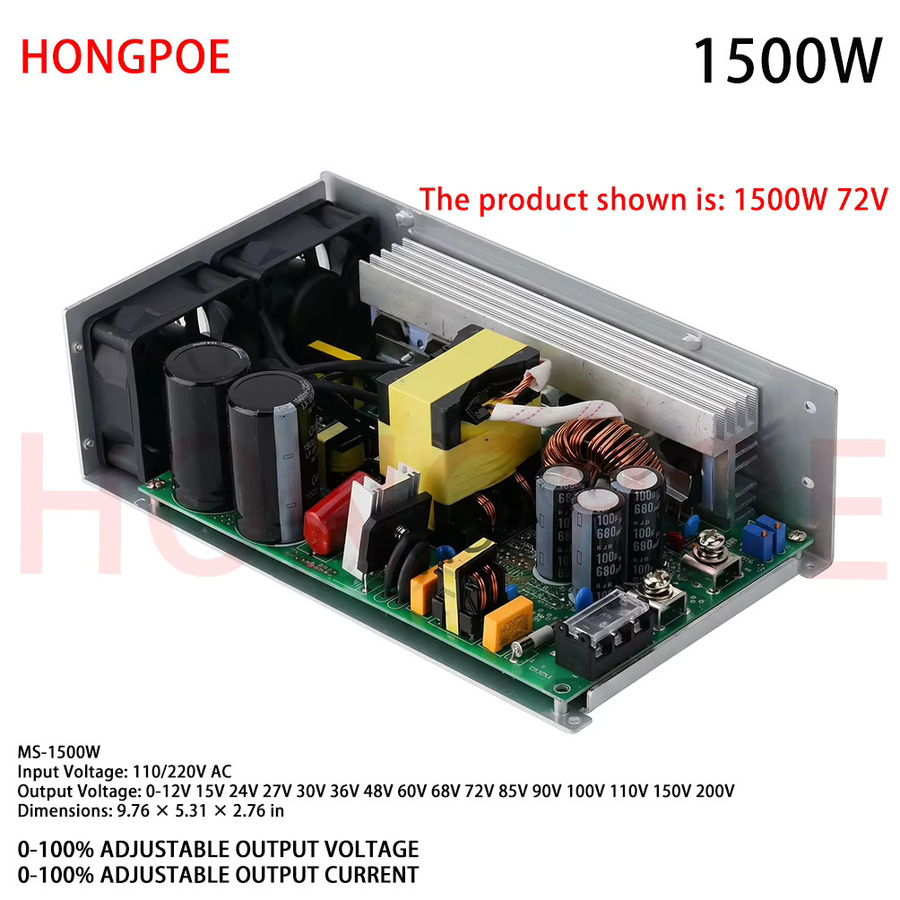 HONGPOE Digitales Schaltnetzteil 1500W mit Display, Einstellbarer AC/DC Einzel-Ausgang 0-200V, Farbe: Silber - Bild 2