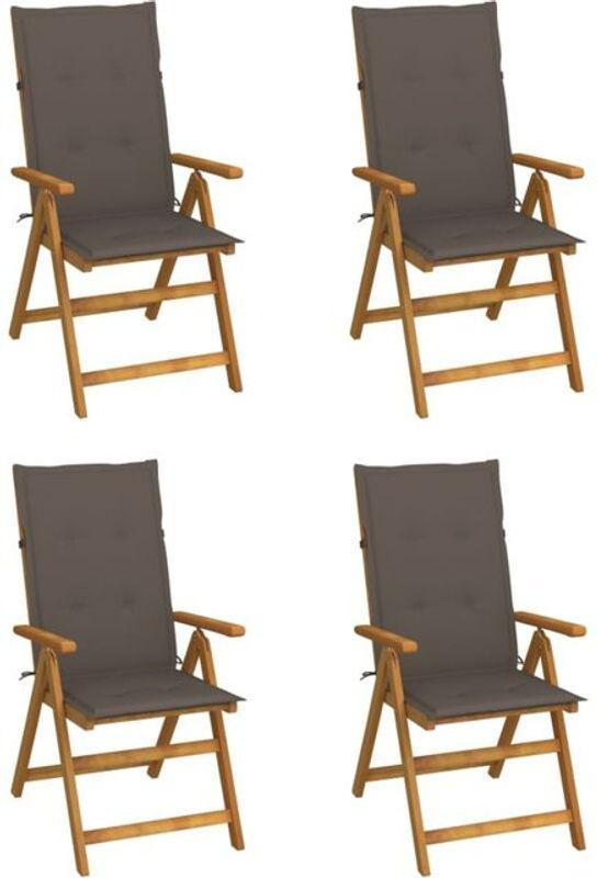 Vidaxl Set aus 4 Gartenstühlen aus Massivholz Akazie mit verstellbarer Rückenlehne und Auflagen in Taupe Meliert - Bild 1
