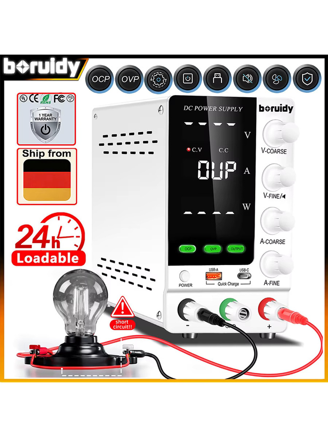 Boruidy Labornetzteil Einstellbar 30 V 10 A DC-Schaltnetzteil mit OCP/OVP, Encoder-Steuerung und USB-A/Typ-C Anschlüssen - Bild 8