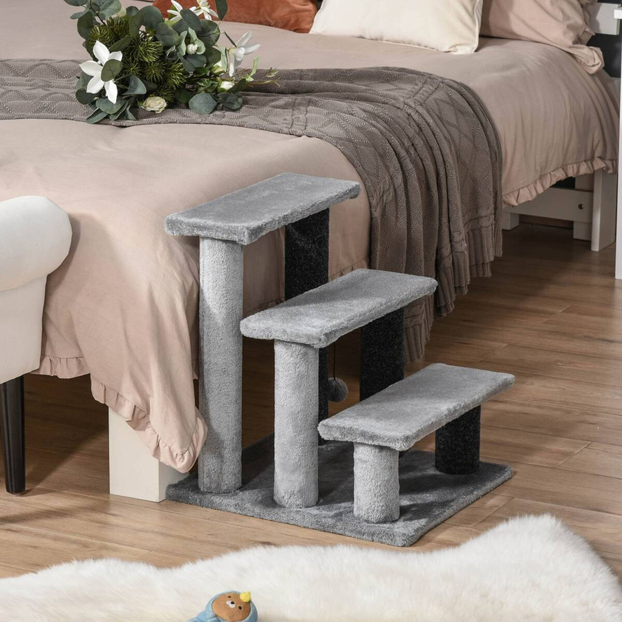 PawHut Haustiertreppe für Katzen in Grau mit integriertem Spielzeug, B/T/H: 40 x 45 x 48 cm - Bild 3