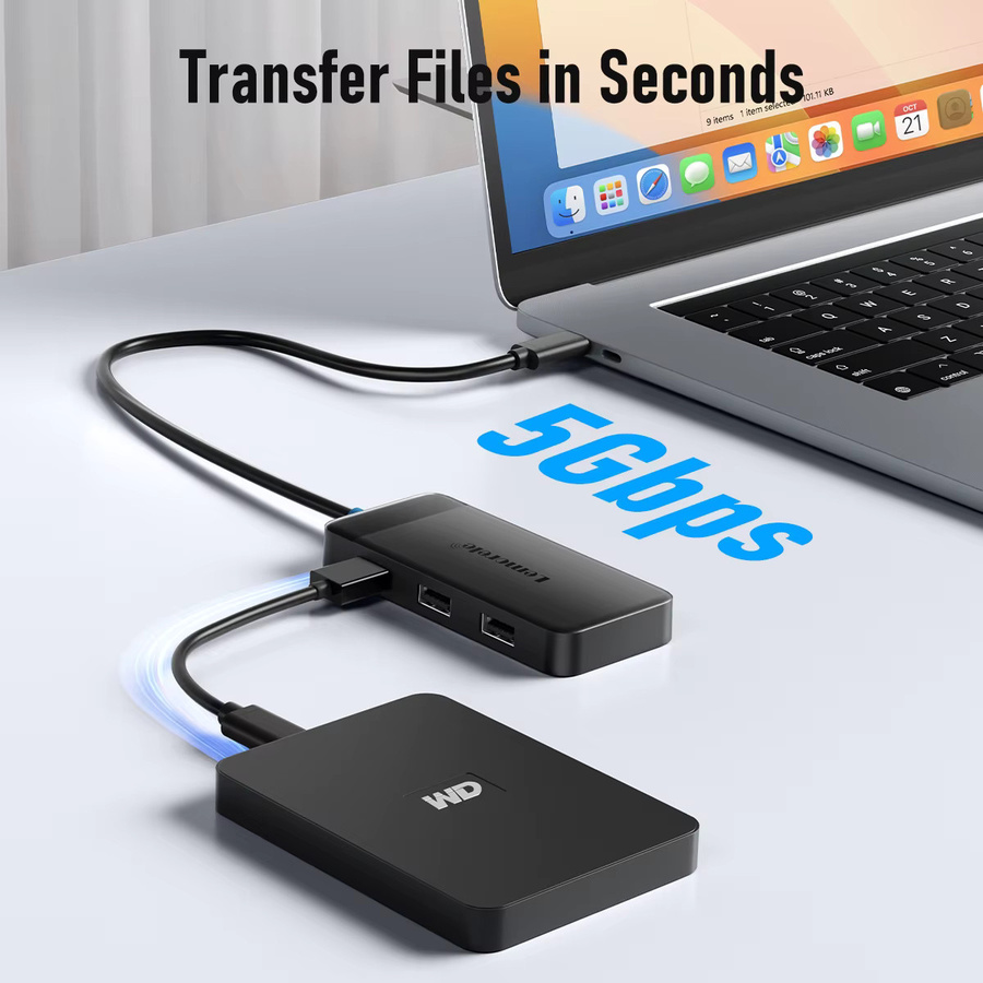 Lemorele 6-in-1 USB-C Hub mit 2 HDMI 4K@30Hz und PD 100W USB 3.0 Splitter Adapter in Grau für Laptop und MacBook Pro Air - Bild 2