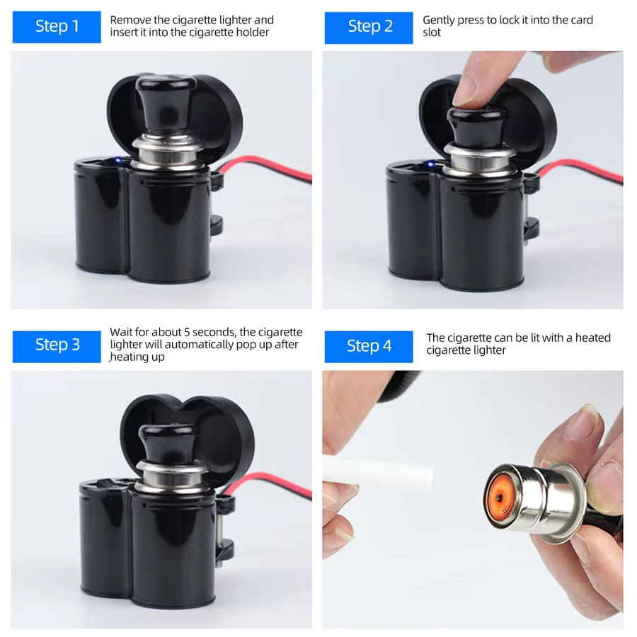 Wasserdichter USB Power Adapter für Motorrad Lenker mit Schalter und Zigarettenanzünder, 12V 2,0 A, Schwarz, USB-C und USB-A Anschlüsse für GPS Navigation und DVR - Bild 5