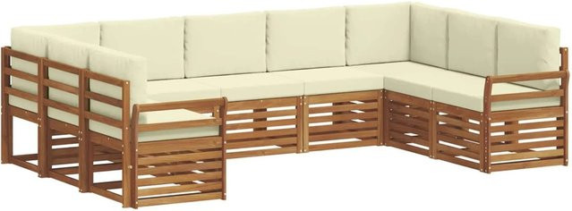 vidaXL Sofagarnitur 9-teilig aus Massivholz Akazie in Natur und Creme mit Polsterung und Kissen im L-Shape Design - Bild 1