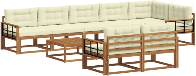 vidaXL Outdoor-Sofagarnitur aus Akazienholz in L-Form, 9-teiliges Set mit Kissen in Natur und Creme - Bild 1