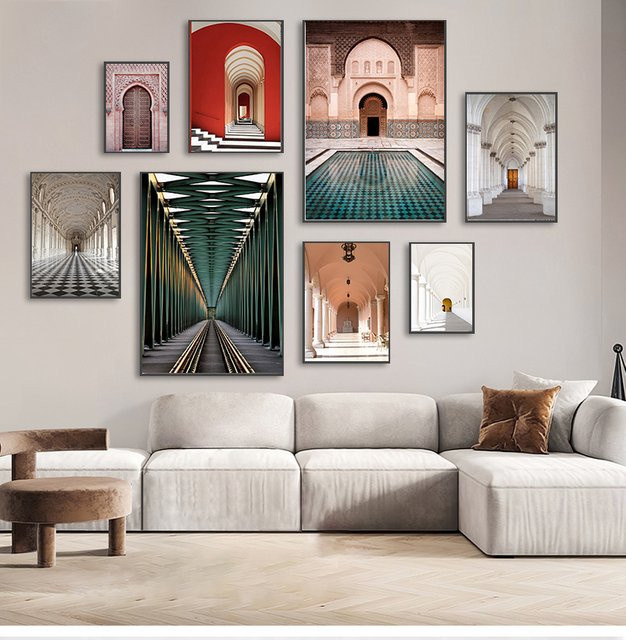 Leinwandbild Potdemiel Weltberühmte Architektur Kunstbild im modernen nordischen Stil mit Marokkanischer Tür als Vintage Fotografie in Mehrfarbig - Bild 1