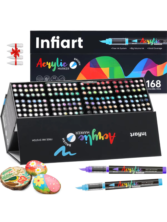 Kolorowys Acryl-Farbmarker Set mit weicher Pinselspitze und faltbarer Dreiecksaufbewahrung in Multicolour für Felsmalerei, Glas, Stein, Leinwand und Keramik - Bild 7