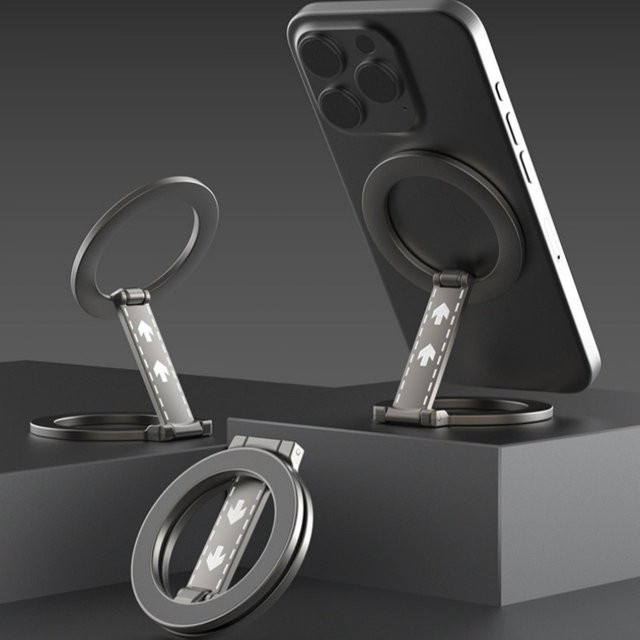 QGhappy Magnetischer Handy-Fingerringhalter für MagSafe, doppelseitig und faltbar, Grau - Bild 1