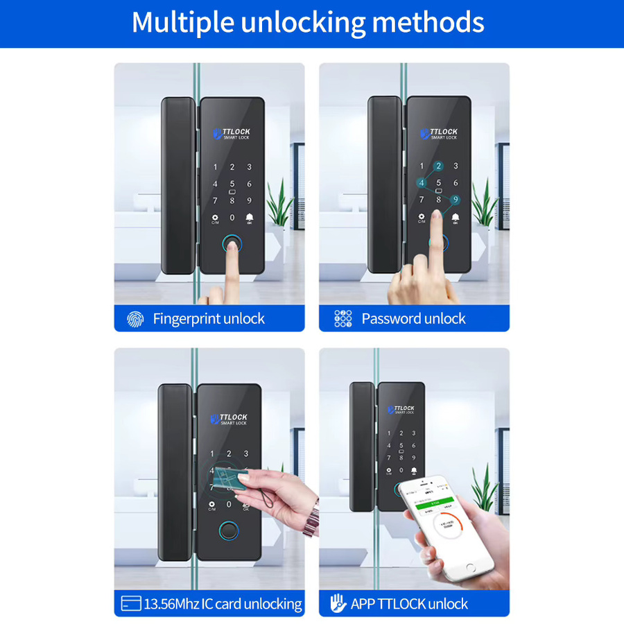 LUCKING DOOR Intelligentes Glasschloss in Schwarz mit Fingerabdruck, Bluetooth, TTLOCK App, Biometrie, RFID IC-Karte und Fernentriegelung für Schiebetüren - Bild 3