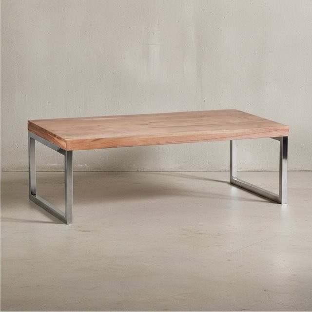 KADIMA DESIGN Couchtisch ISEN aus Massivholz Sheesham und Akazie in Braun mit Chromfüßen, B/T/H: 120 x 40 x 60 cm - Bild 1