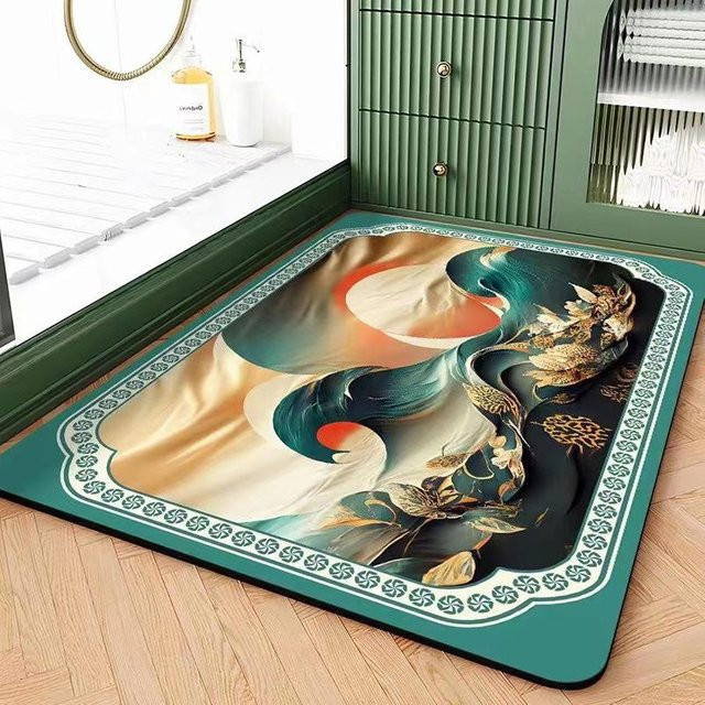 Saugfähige und schnelltrocknende Badezimmermatte aus Polyester, rutschfest, Mehrfarbig, B/T: 60 x 40 cm - Bild 1