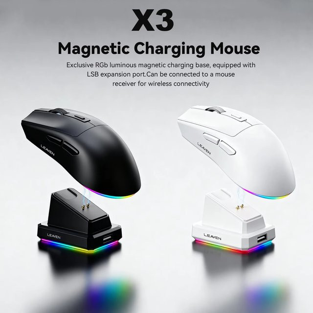 NexusClick Kabellose Dual-Mode-Maus mit Ladestation, 2.4G und Bluetooth, RGB-Hintergrundbeleuchtung, Einstellbarer DPI, Ergonomische Büromaus für PC, Schwarz - Bild 1
