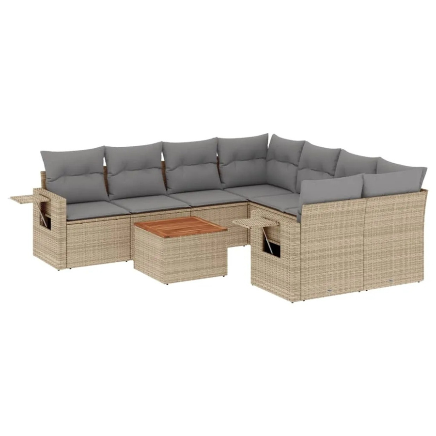 vidaXL 9-teilige Garten-Sofagarnitur in L-Form aus Poly-Rattan in Beige-Grau mit Kissen und pulverbeschichtetem Stahlgestell - Bild 2