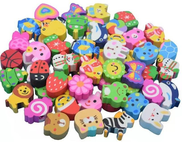 ZYF Mini Radiergummi Set in bunten Farben mit Tier-, Raum- und Obstmotiven für Kinder - Bild 1