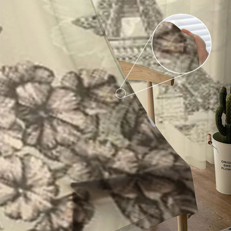 Super Six Transparenter Tüll-Vorhang mit Vintage Eiffelturm und Phlox-Blütenmuster in Beige, Breite: 135 cm, Höhe: 114 cm - Bild 5