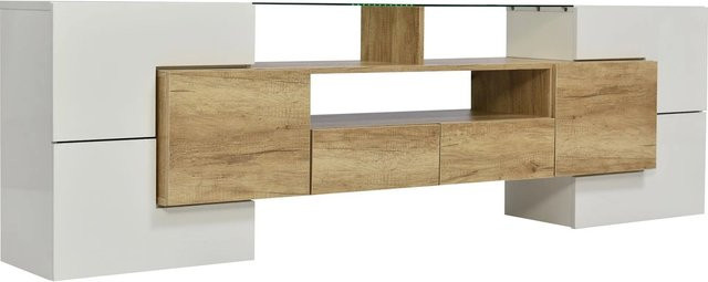 okwish TV Schrank in Natur mit LED, Glasoberfläche und Hochglanz-Finish, B/T/H: 200 x 30 x 60 cm - Bild 1