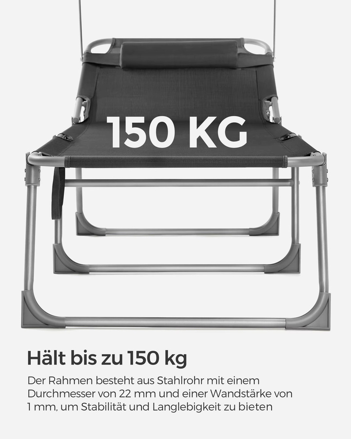 SONGMICS Gartenliege Set aus 2 Stück, klappbare Liegestühle in Schwarz mit verstellbarer Kopfstütze und Seitentasche - Bild 3