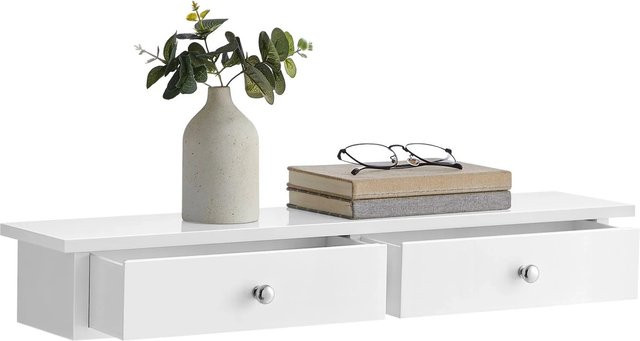 Songmics Wandregal Custos-old mit 2 Schubladen aus Holz in Weiß, B: 65 cm, H: 15 cm, T: 10 cm - Bild 1