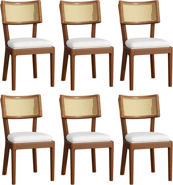 Merax Esszimmerstuhl Set 6 Stück aus Massivholz und Rattan in Nussbaum Braun im Mid-Century Design - Bild 1