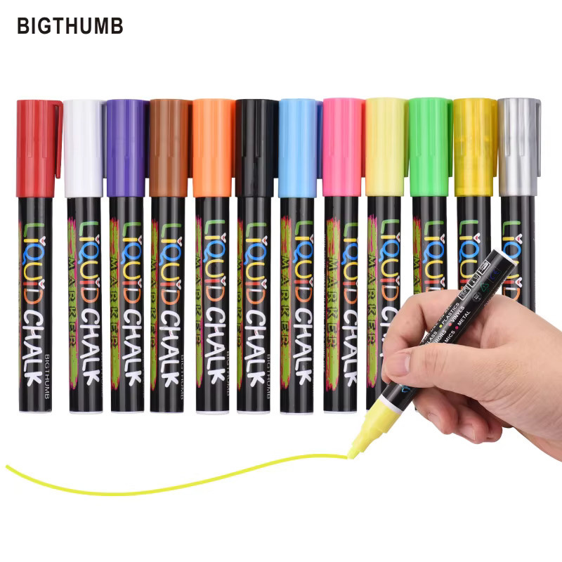Flüssigkreide-Marker Set mit 12 lebendigen Farben, 3 mm umkehrbare Chisel-Spitze, wasserbasierte und ungiftige Markierungsstifte für löschbare Kreidetafeln - Bild 5