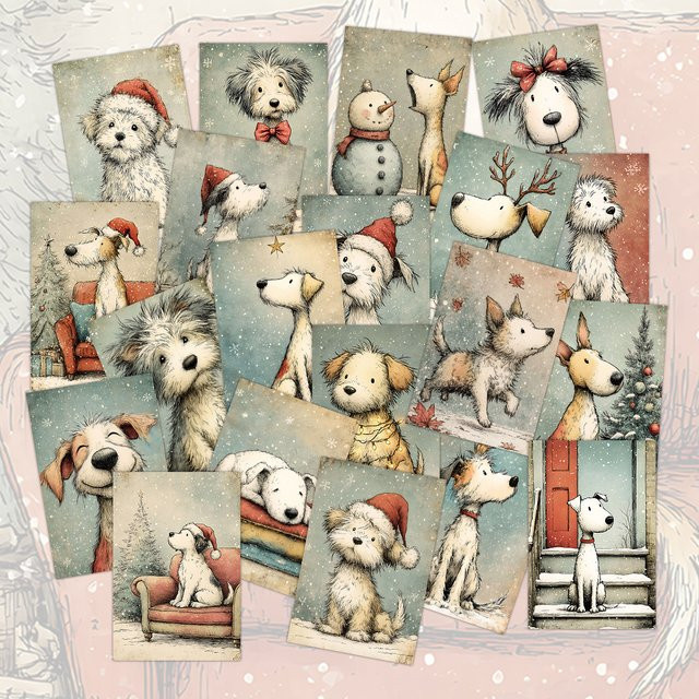 20 Stück Weihnachtspostkarten mit Hunde- und Welpenmotiv als Wandkunst-Dekoration in Mehrfarbig - Bild 1
