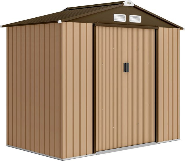 Outsunny Gartenschuppen aus verzinktem Metall mit Schiebetüren und Belüftung, Gelb, B/T/H: 213 x 130 x 185 cm - Bild 1