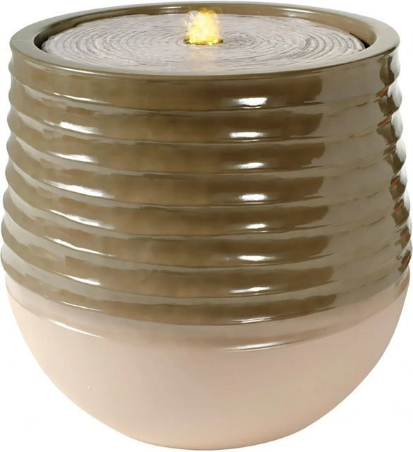 Gilde LED Tischbrunnen in Beige und Grün, rund, Durchmesser: 40 cm, Höhe: 37,5 cm - Bild 1
