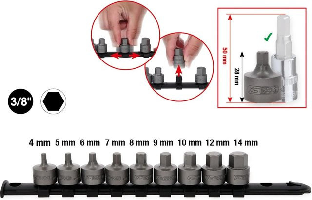 KS Tools Bit-Stecknuss-Satz Innensechskant kurz, 9-teilig, 4-14 mm, Silber - Bild 2