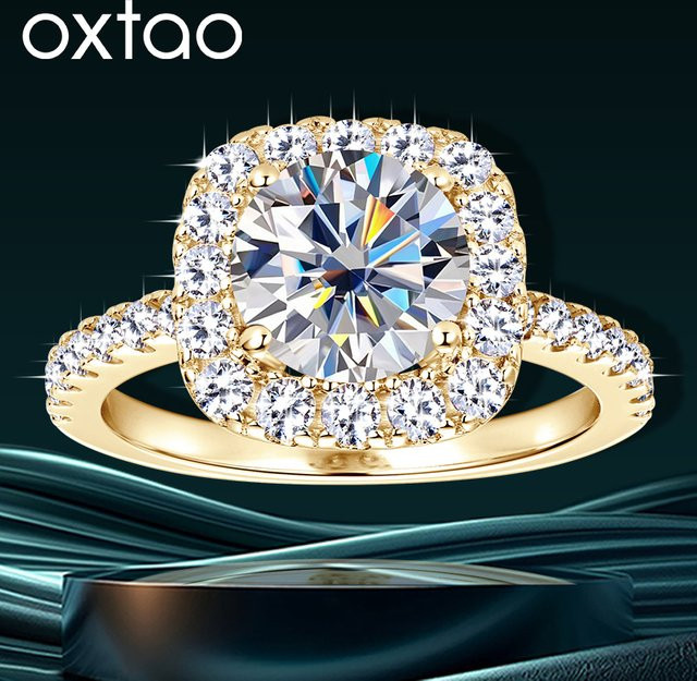 OXTAO Moissanit-Halo-Ring, 14 Karat Gold gefüllt, Damen - Bild 1