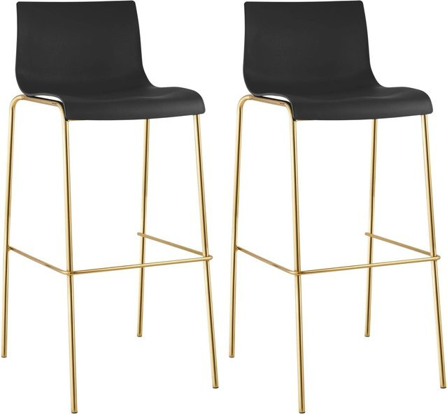 2er Set Barhocker DELUKE TENAR Barstühle mit Lehne aus Kunststoff in Schwarz und Gold, B/T/H: 43 x 48 x 100 cm - Bild 1