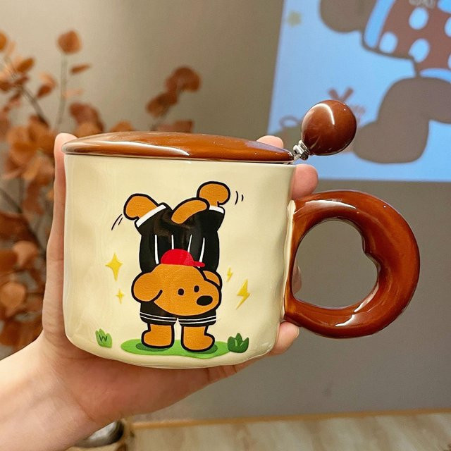 Keramik-Becher mit Deckel und Löffel in Mehrfarbig, 301-400 ml - Bild 1