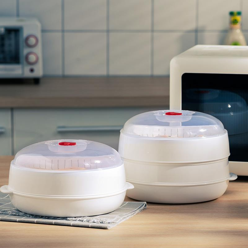 Bestbags Mikrowellen-Dampfgarer aus PP mit Deckel, mehrschichtiger Dampfbehälter für Brötchen, Knödel und Reis, Farbe: Weiß - Bild 4