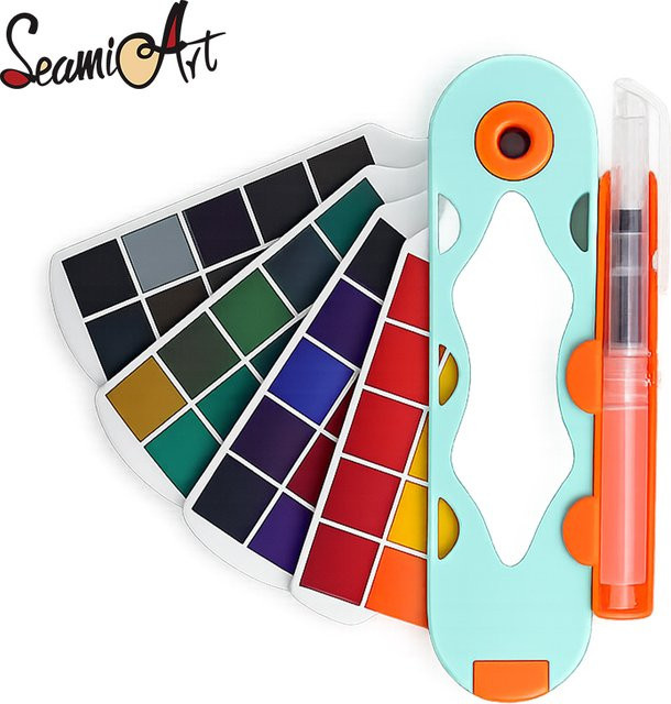 SeamiArt Aquarellfarben-Set mit fächerförmigen Farben und Wasserpinsel, Multicolour - Bild 1
